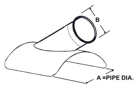 Technical drawing of U-Duct - (In-Cut Saddle) 45 Degree Fitting, Dust Collection 3" Through 8", Clamp-together Duct (Compatible with Nordfab, Quick-fit, QF, KB, US Duct, Ducts Inc., Grizzly Duct)