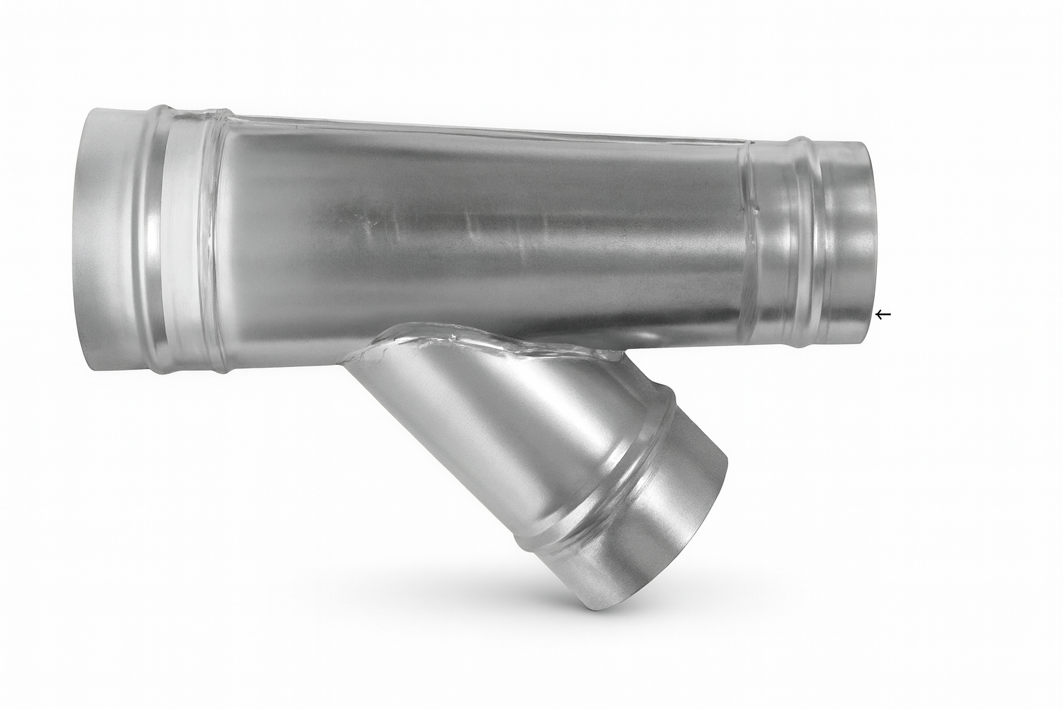 45 degree 4" to 12" Reducing Lateral Wyes Galvanized steel Male ends fits INSIDE spiral pipe. Recommended for dust collection and suction systems