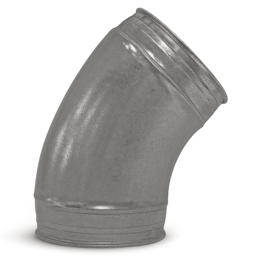 45 Degree Spiral Elbow 3" to 12" Press Formed. Recommended for dust collection and suction systems