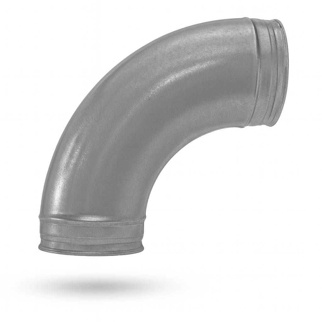 90 Degree Spiral Elbow 3" to 12" Press Formed. Recommended for dust collection and suction systems