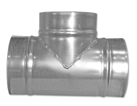 90 degree Spiral Lateral Tee 3" through 20" Galvanized steel Male ends fits INSIDE spiral pipe. Not recommended for material collection.