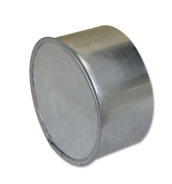 Spiral Pipe End Cap 3" through 36" Galvanized steel collar and flat top. Male end fits INSIDE spiral pipe. Made to cap off open spiral pipe runs. Secure with sheet metal screws or pop rivets (fasteners not included).