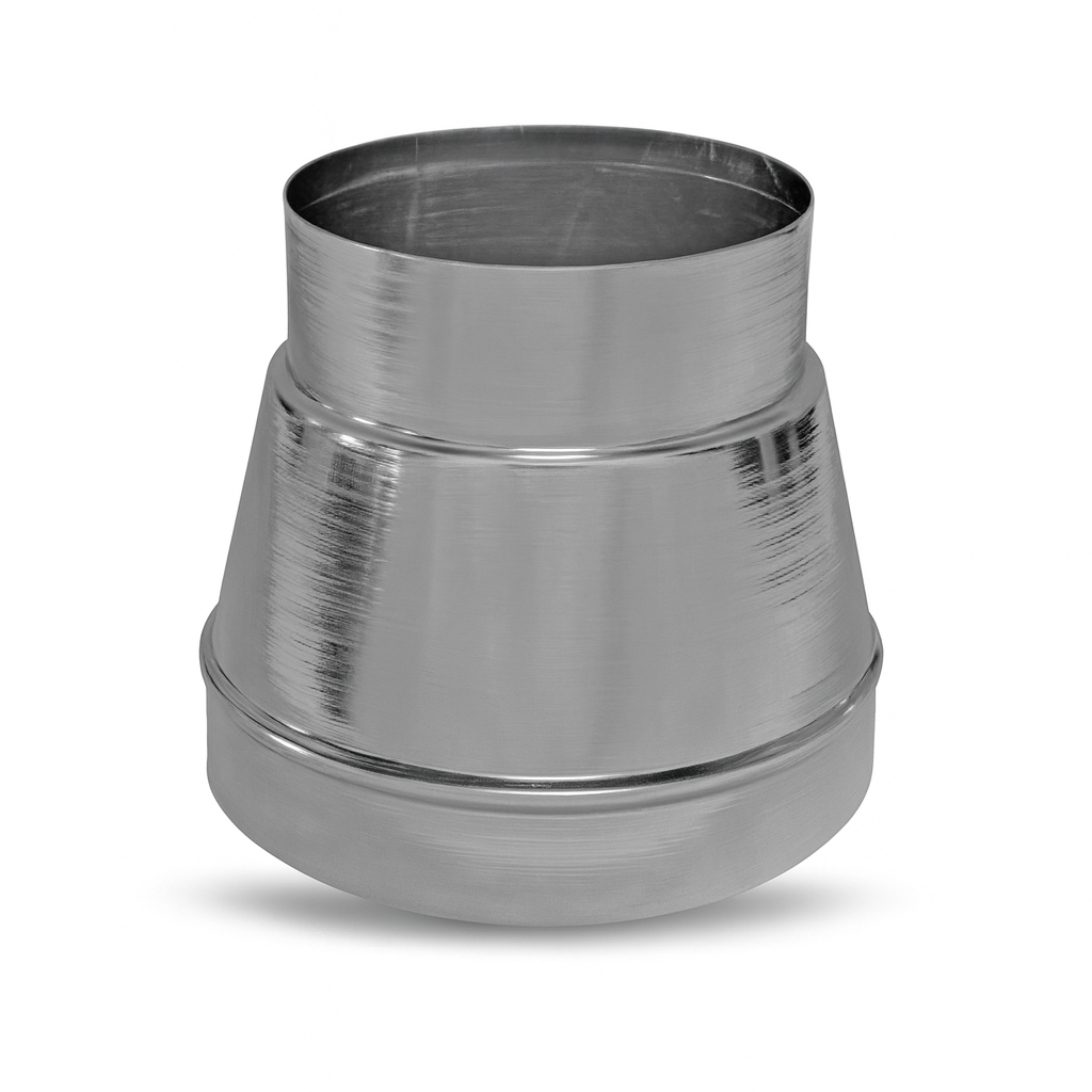 Spun Reducer 3" through 16" Galvanized Steel spun wall construction Male ends fit INSIDE spiral pipe.Secure with sheet metal screws or pop rivets (fasteners not included).