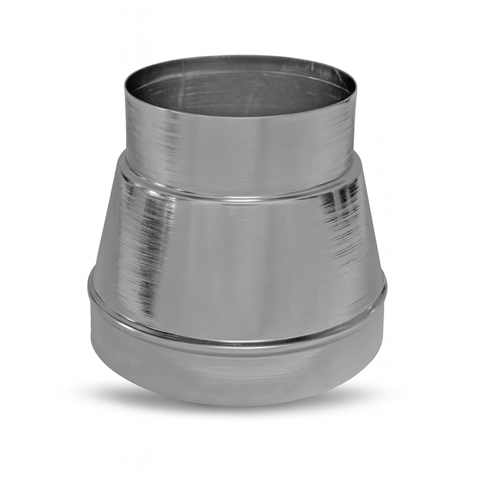 Spun Reducer 3" through 16" Galvanized Steel spun wall construction Male ends fit INSIDE spiral pipe.Secure with sheet metal screws or pop rivets (fasteners not included).