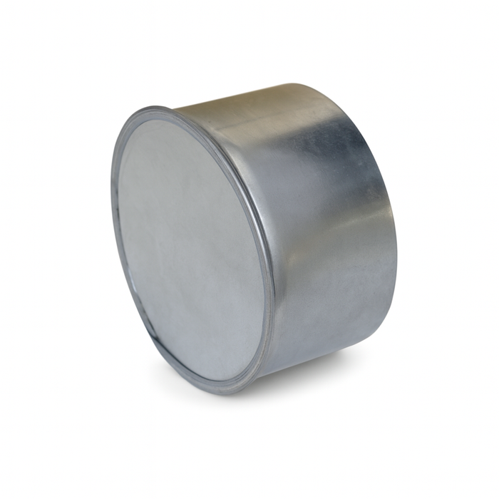 Spiral Pipe End Cap 3" through 36" Galvanized steel collar and flat top. Male end fits INSIDE spiral pipe. Made to cap off open spiral pipe runs. Secure with sheet metal screws or pop rivets (fasteners not included).