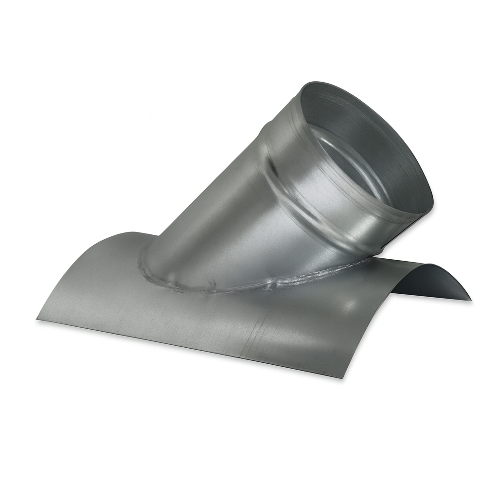 45 degree Spiral In-Cut Saddle Tap. 4" to 16". Galvanized steel welded construction. Male tap end fits INSIDE spiral pipe. Dust Collection HVAC