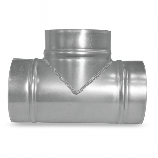 90 degree Spiral Lateral Tee 3" through 20" Galvanized steel Male ends fits INSIDE spiral pipe. Not recommended for material collection.