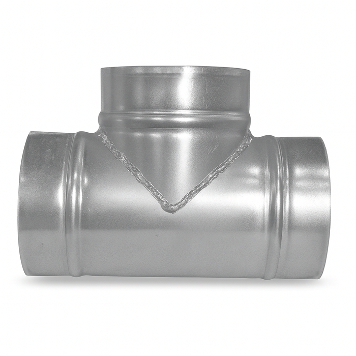 90 degree Spiral Lateral Tee 3" through 20" Galvanized steel Male ends fits INSIDE spiral pipe. Not recommended for material collection.