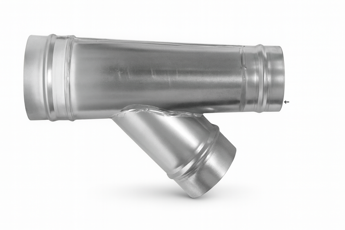 45 degree 4" to 12" Reducing Lateral Wyes Galvanized steel Male ends fits INSIDE spiral pipe. Recommended for dust collection and suction systems