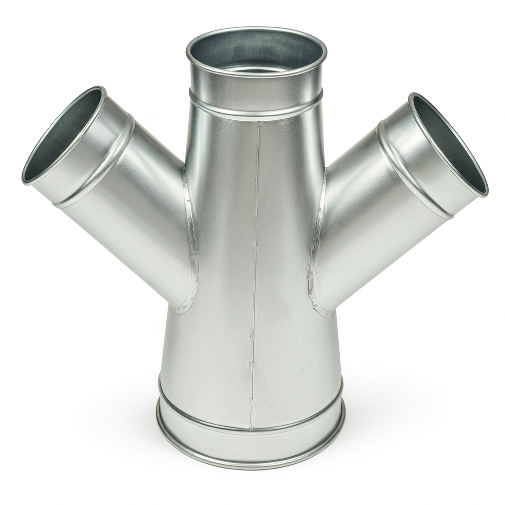 U-Duct - (Double Branch) 45 degree Fitting, Dust Collection 14"-14"-14"-14" through 14"-12"-09"-03", Clamp-together Duct (Compatible with Nordfab, Quick-fit, QF, KB, US Duct, Ducts Inc., Grizzly Duct)