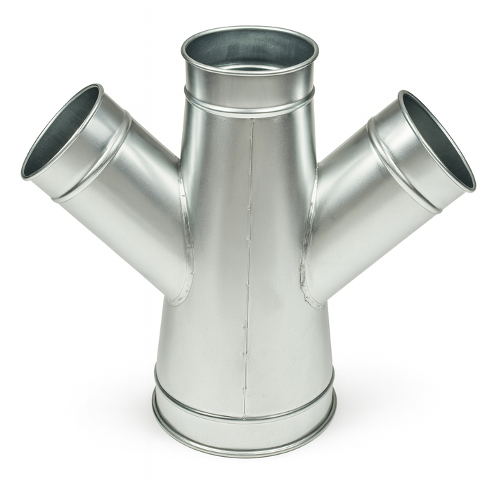 U-Duct - (Double Branch) 45 degree Fitting, Dust Collection 14"-14"-14"-14" through 14"-12"-09"-03", Clamp-together Duct (Compatible with Nordfab, Quick-fit, QF, KB, US Duct, Ducts Inc., Grizzly Duct)