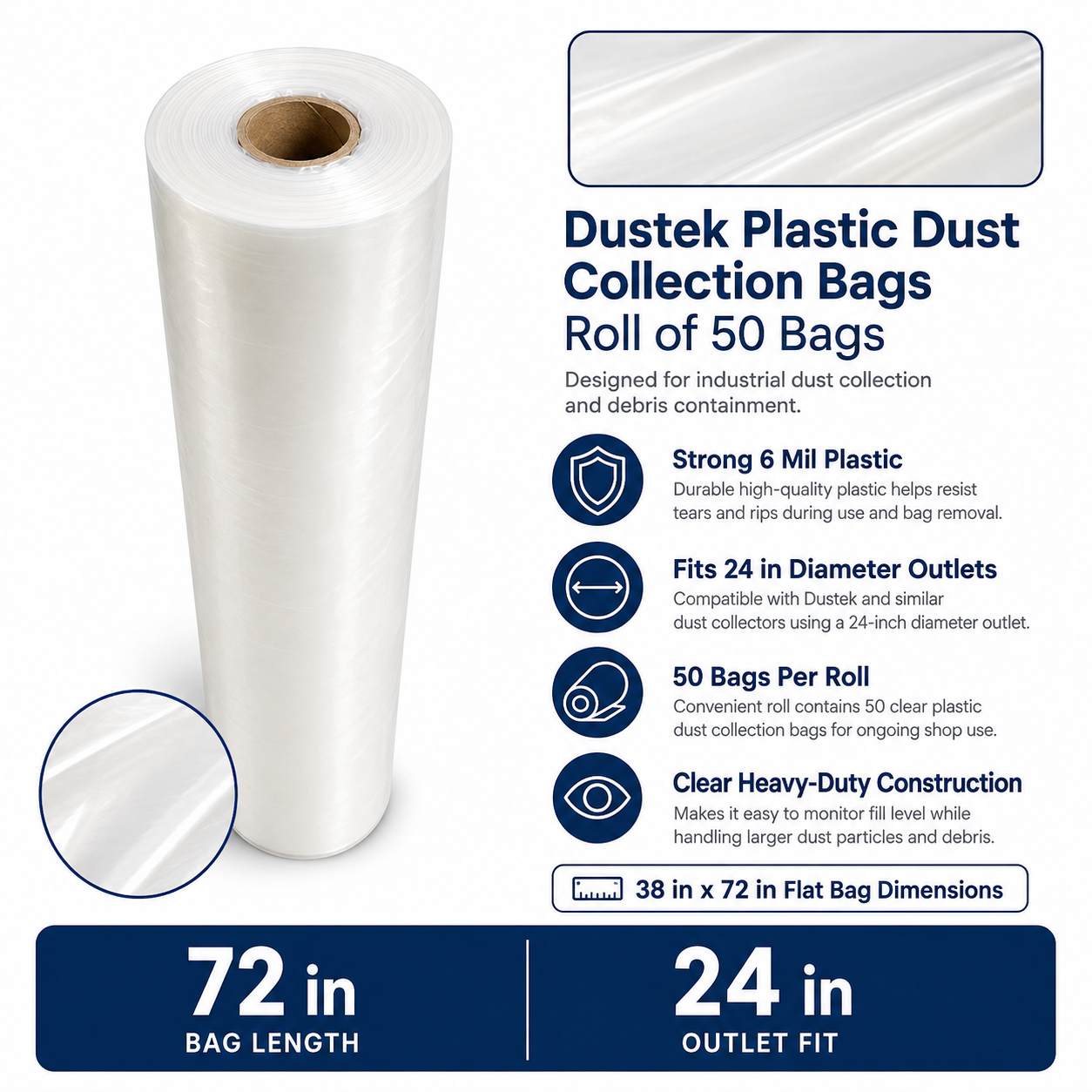DUSTEK Plastic Dust Collection Bags (Roll of 50)